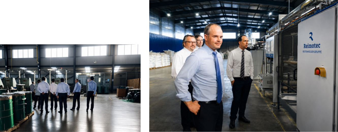 Visitors beside the Reimotec production line at Newton