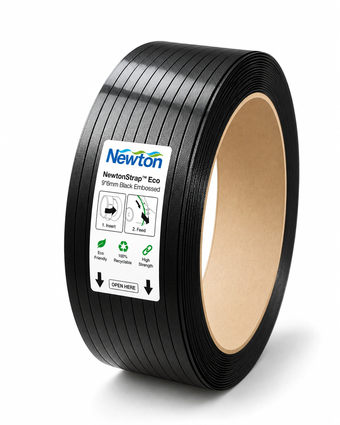 NewtonStrap Eco black embossed PET strap coil